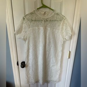 Entro White High Neck Lace Shift Dress